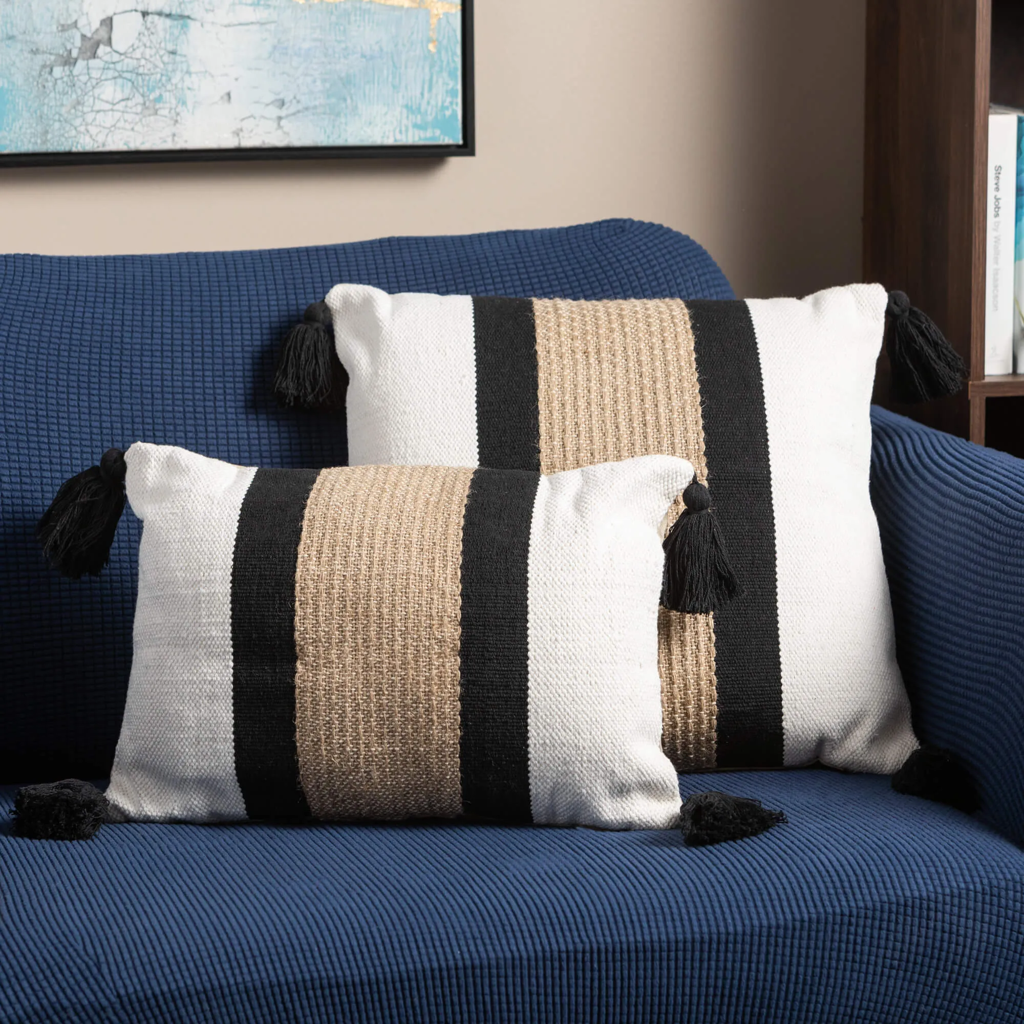 19.25"H Sullivans Stripe Square Tasseled Pillow, Multicolor