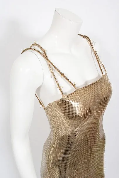 1998 Gianni Versace Couture Documented Runway Gold Metal Mesh Hourglass Dress