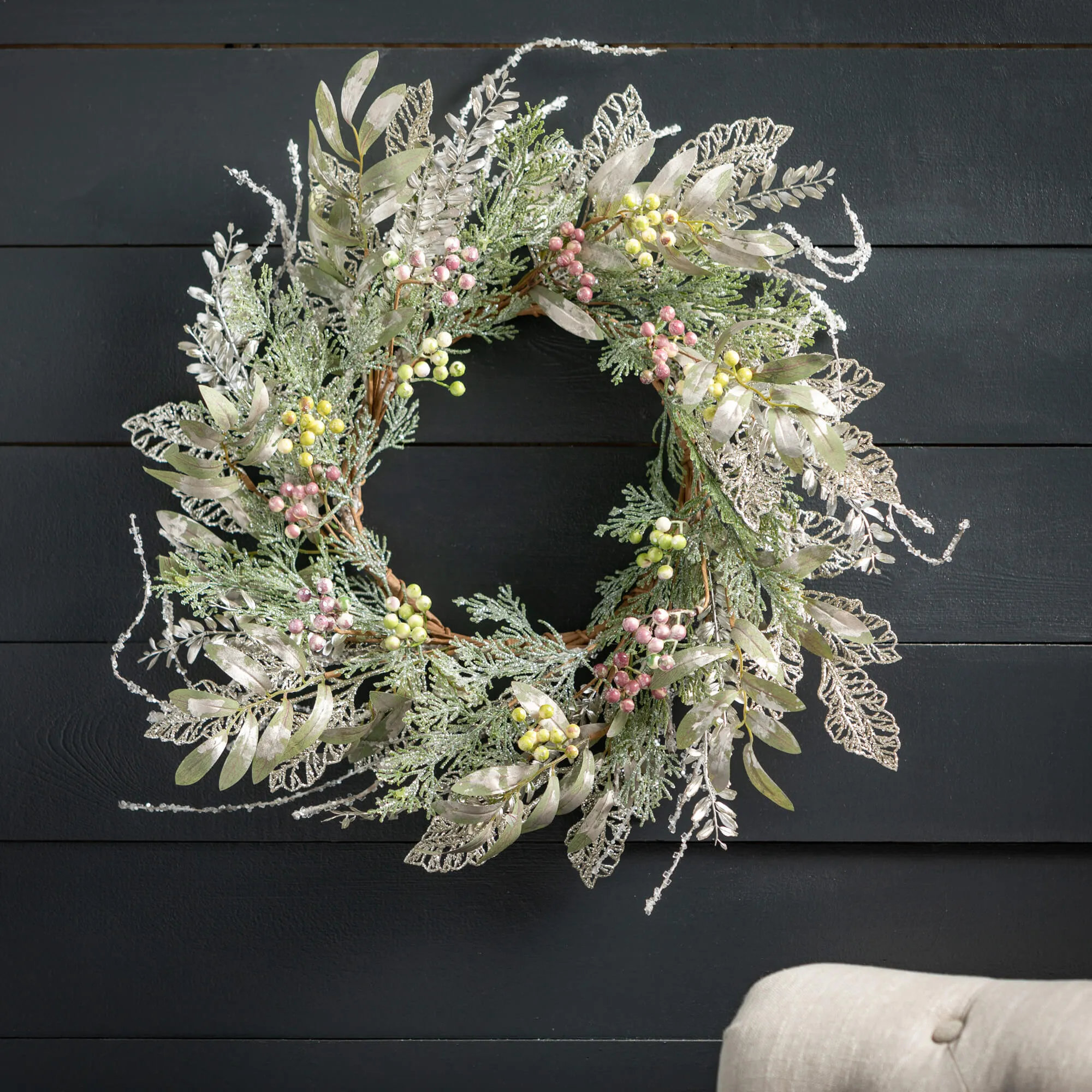 24"H Sullivans Pine And Berry Wreath, Multicolored