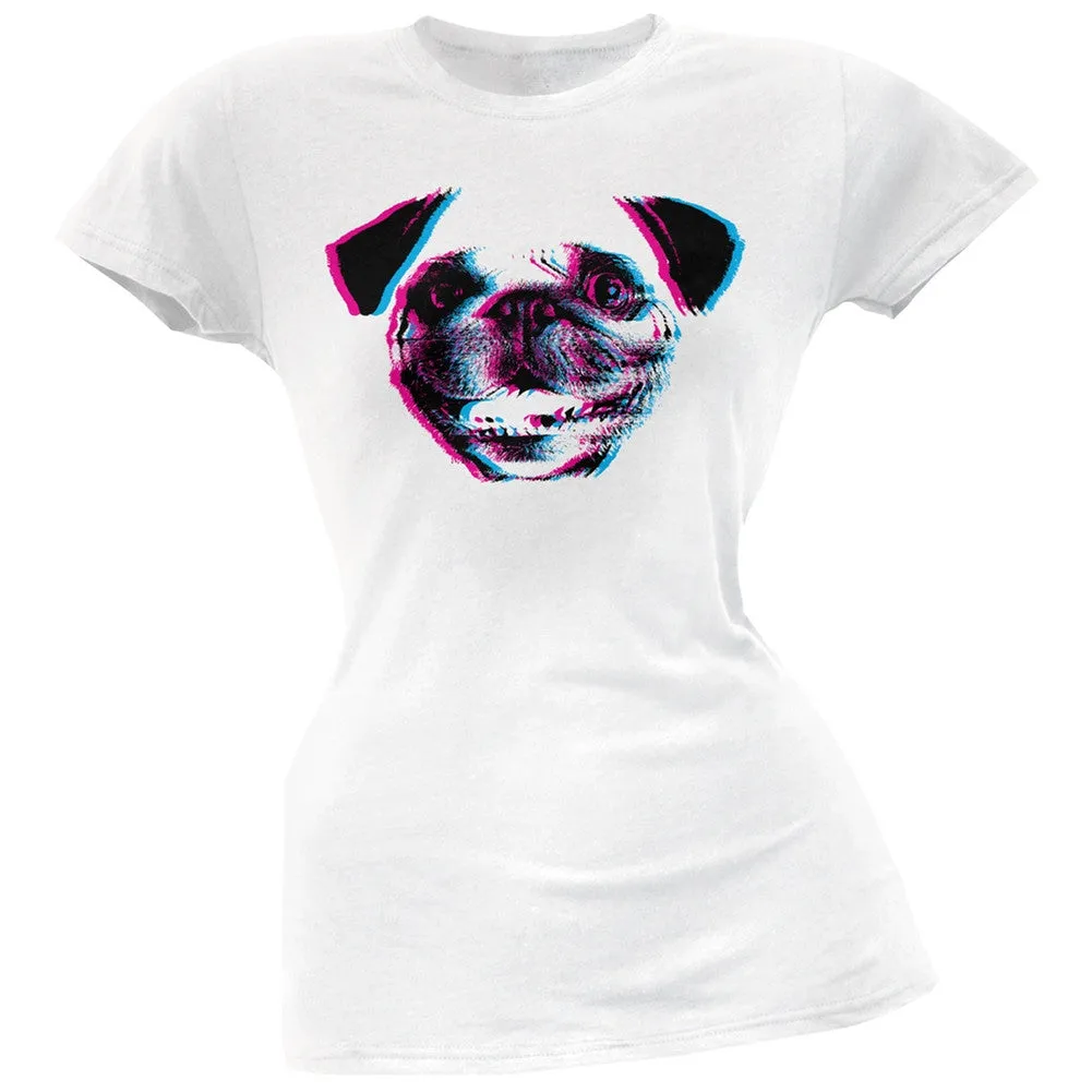 3D Pug Face Black Soft Juniors T-Shirt