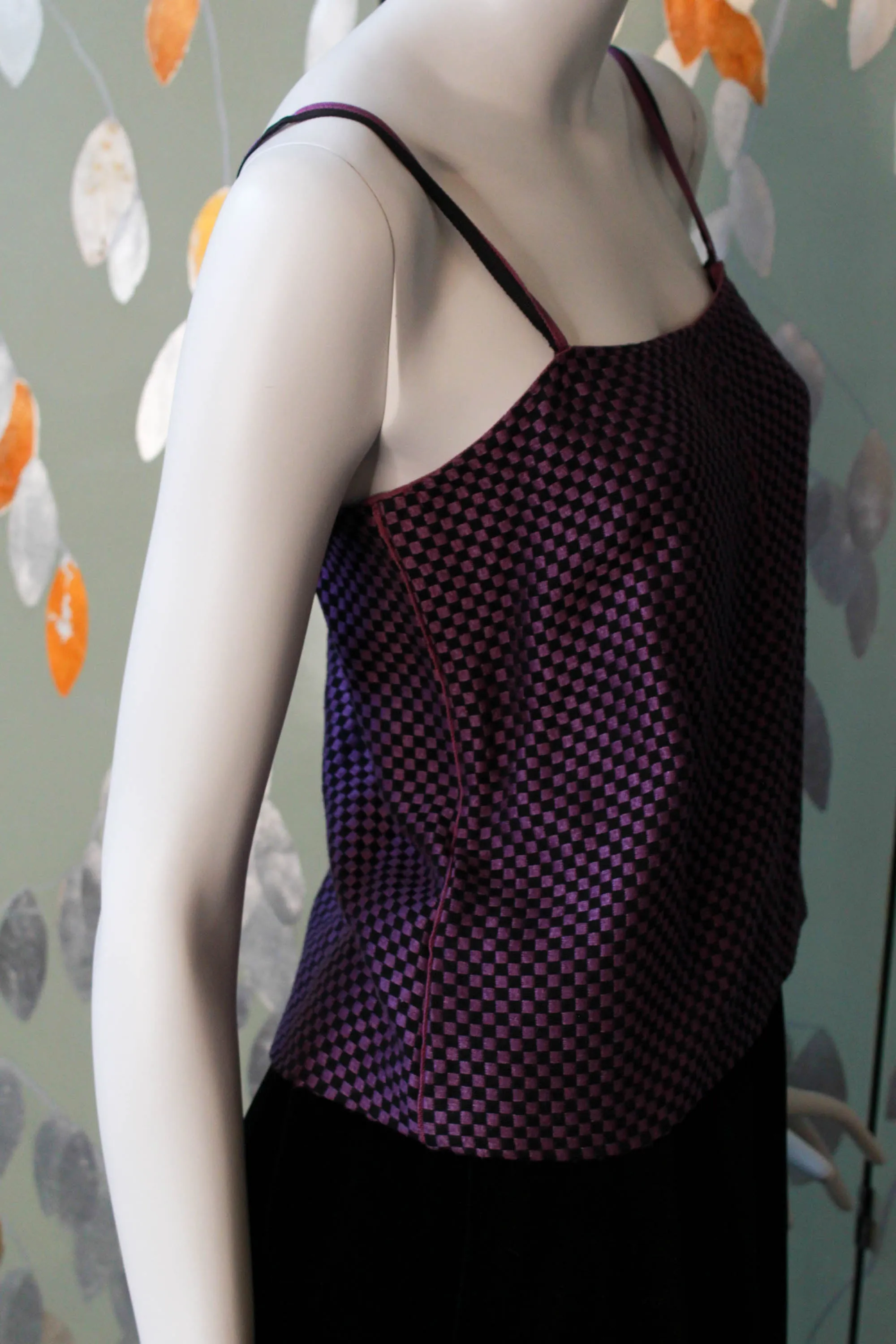 80s Callaghan Tank Top, Purple and Black Checkered, Small