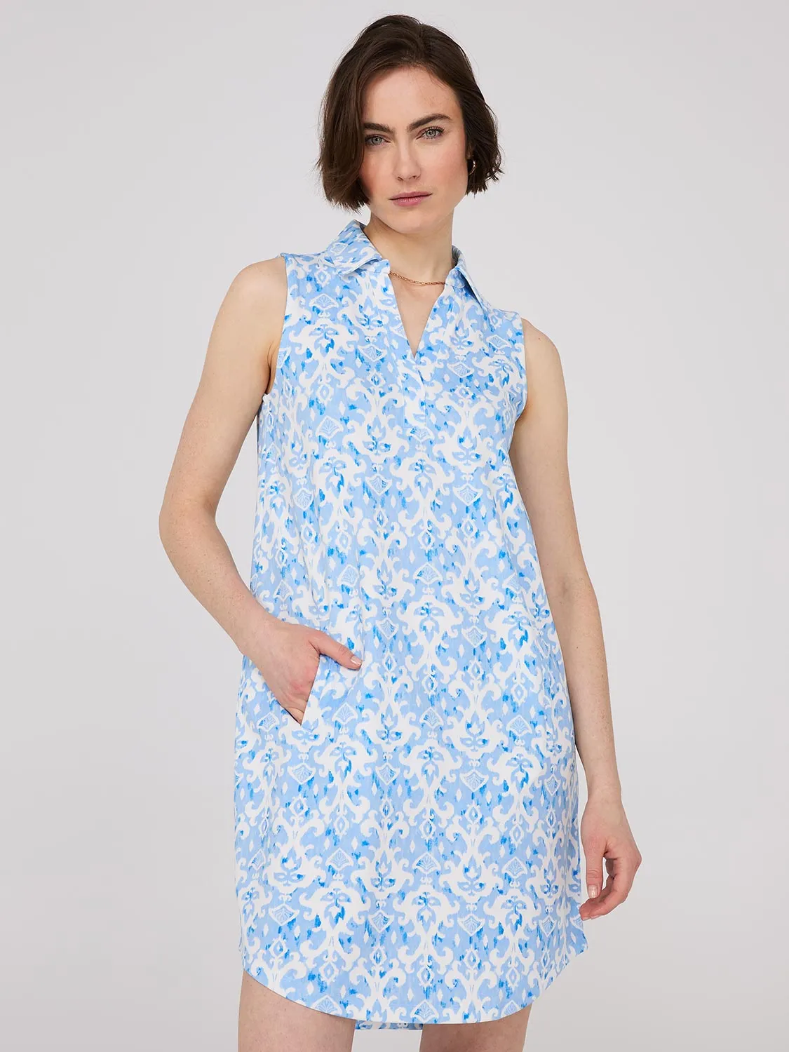 Abstract Print Popover Dress With Pockets