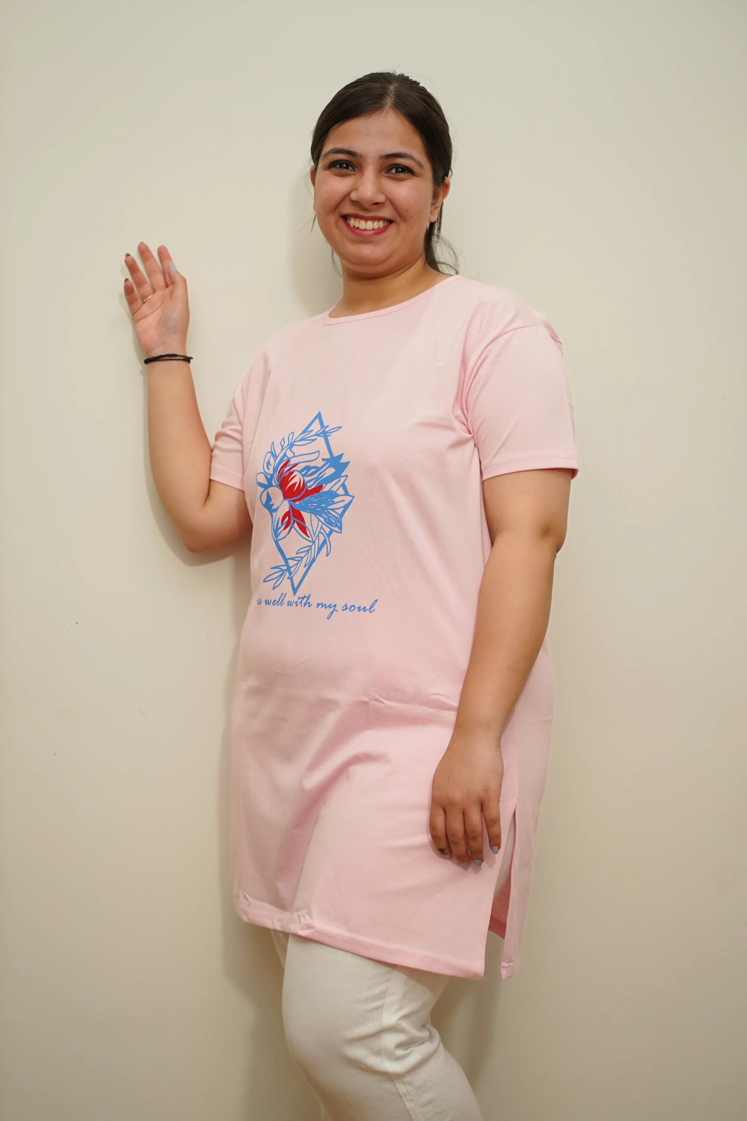 Baby Pink Women Cotton T-Shirt