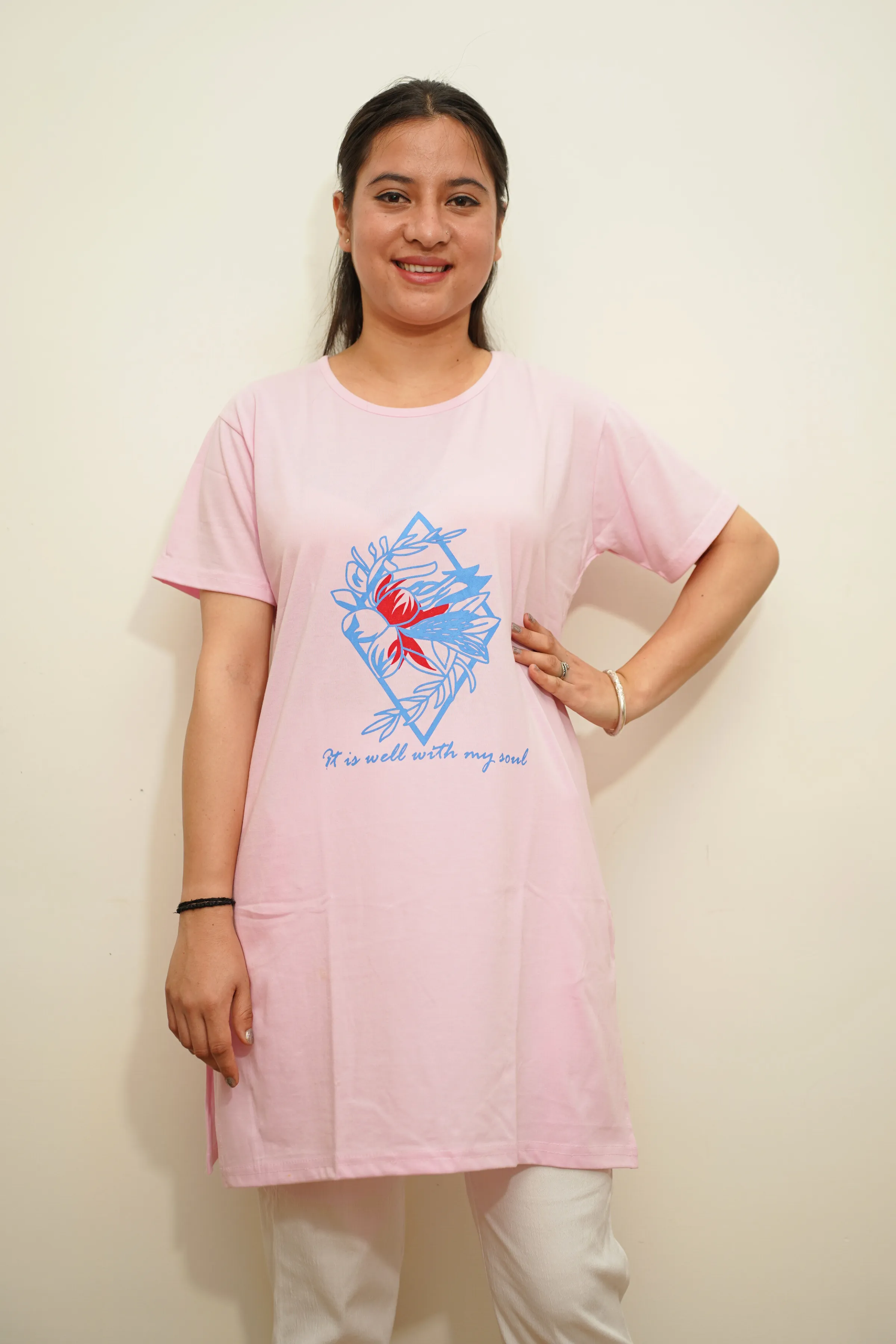 Baby Pink Women Cotton T-Shirt