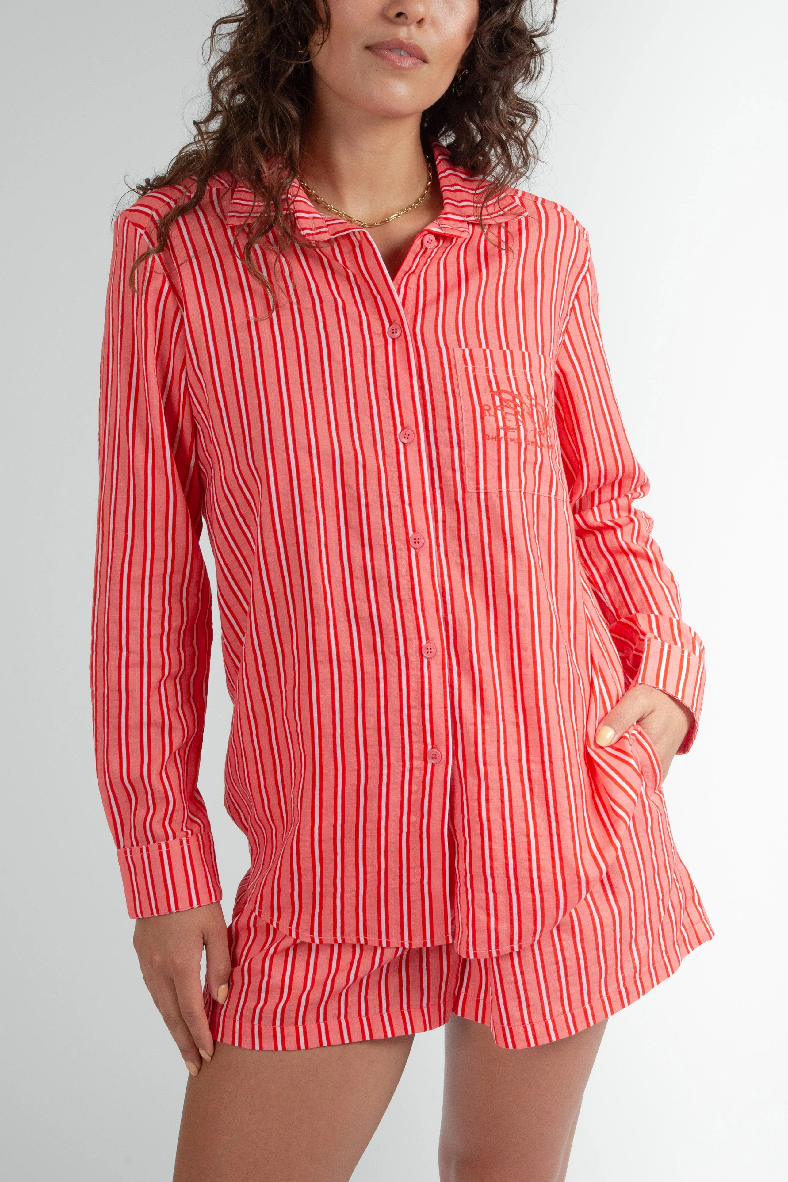 Biarritz Stripe Pajama Shirt Red