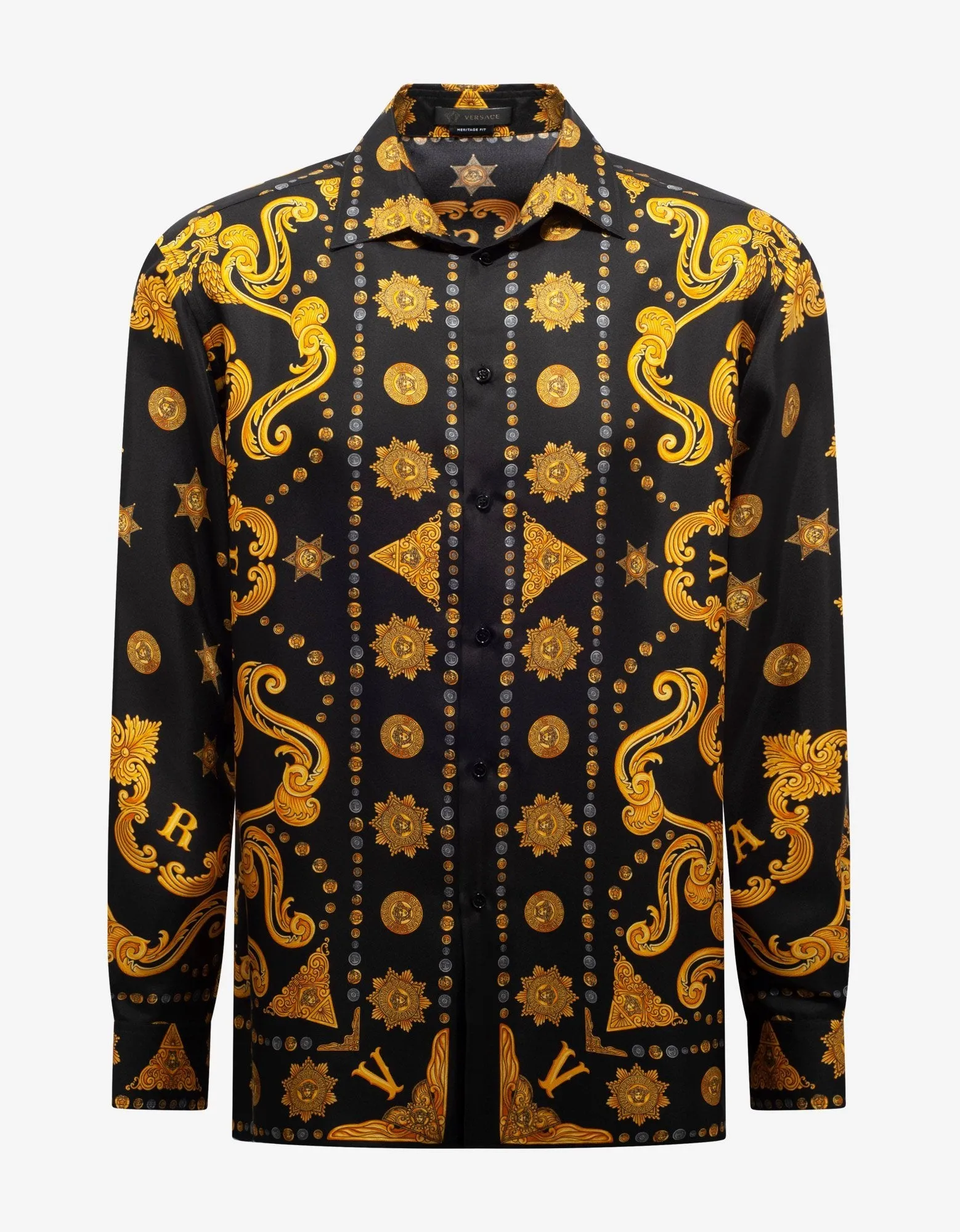 Black Barocco Western Print Silk Shirt -