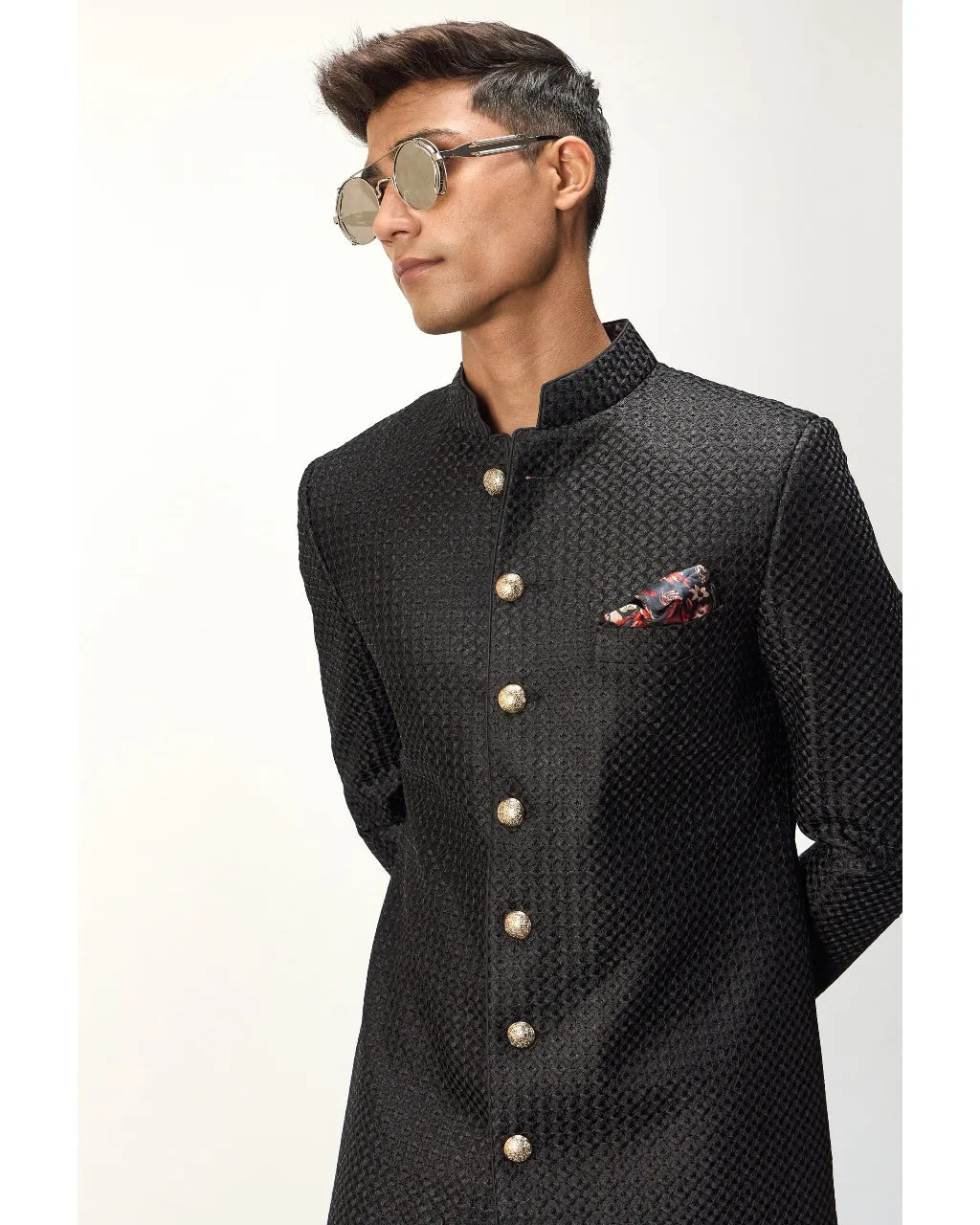 Black Front Open Kurta Set