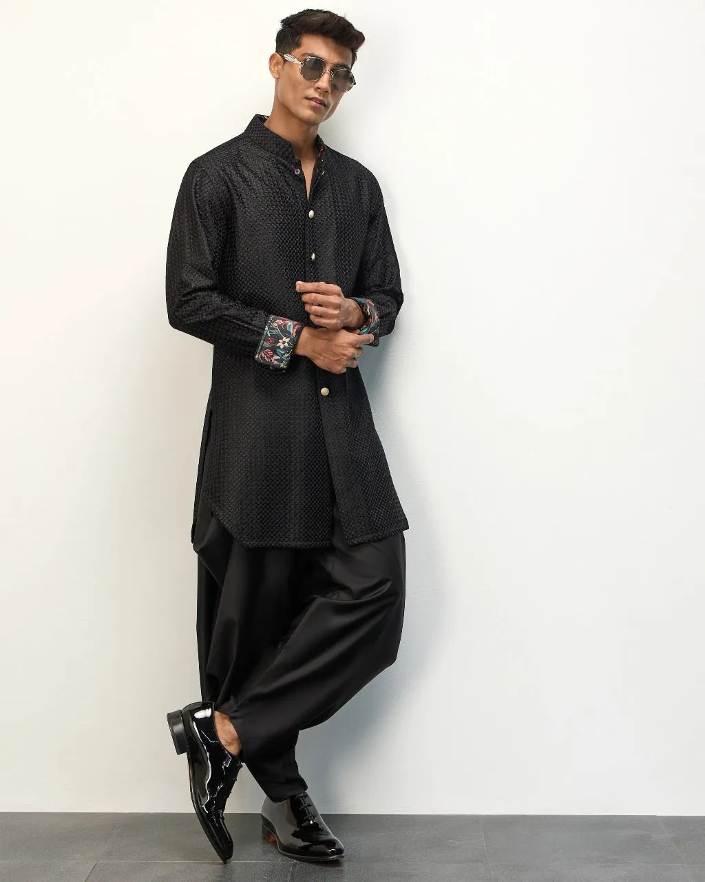 Black Front Open Kurta Set