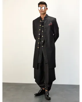 Black Front Open Kurta Set