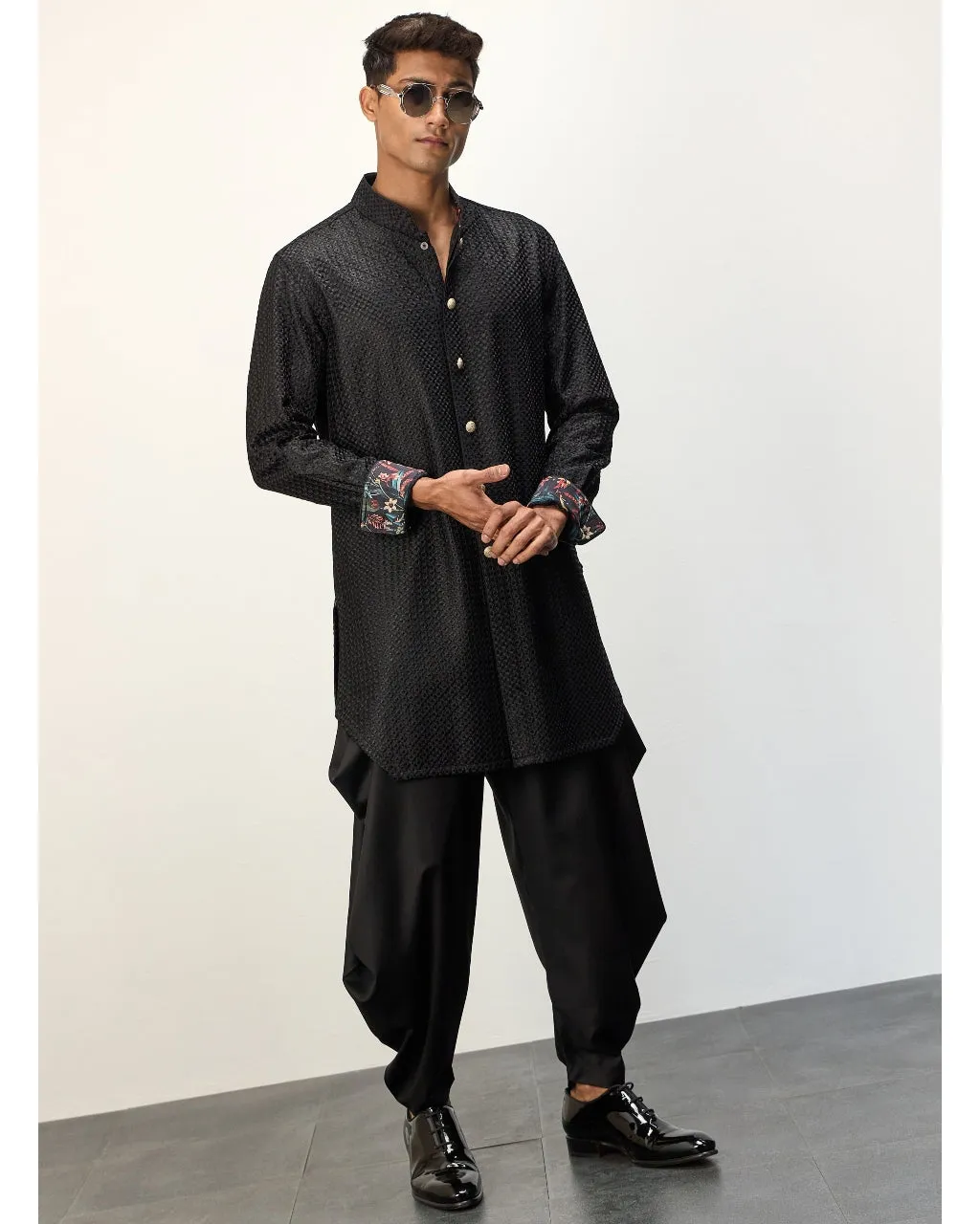 Black Front Open Kurta Set