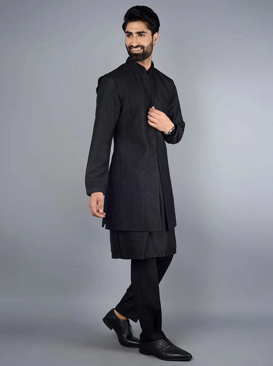 Black Kurta Pajama With Koti | TULA