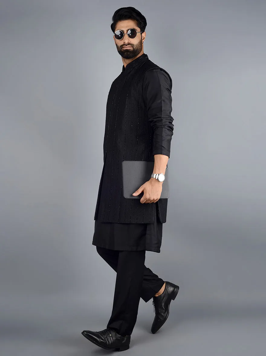 Black Kurta Pajama With Koti | TULA