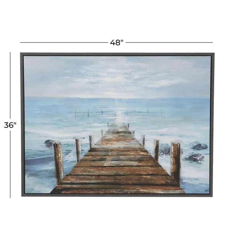 BLUE CANVAS LANDSCAPE BOARDWALK FRAMED WALL ART WITH BLACK FRAME,