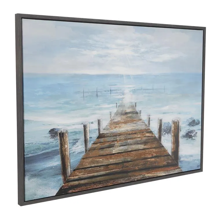 BLUE CANVAS LANDSCAPE BOARDWALK FRAMED WALL ART WITH BLACK FRAME,