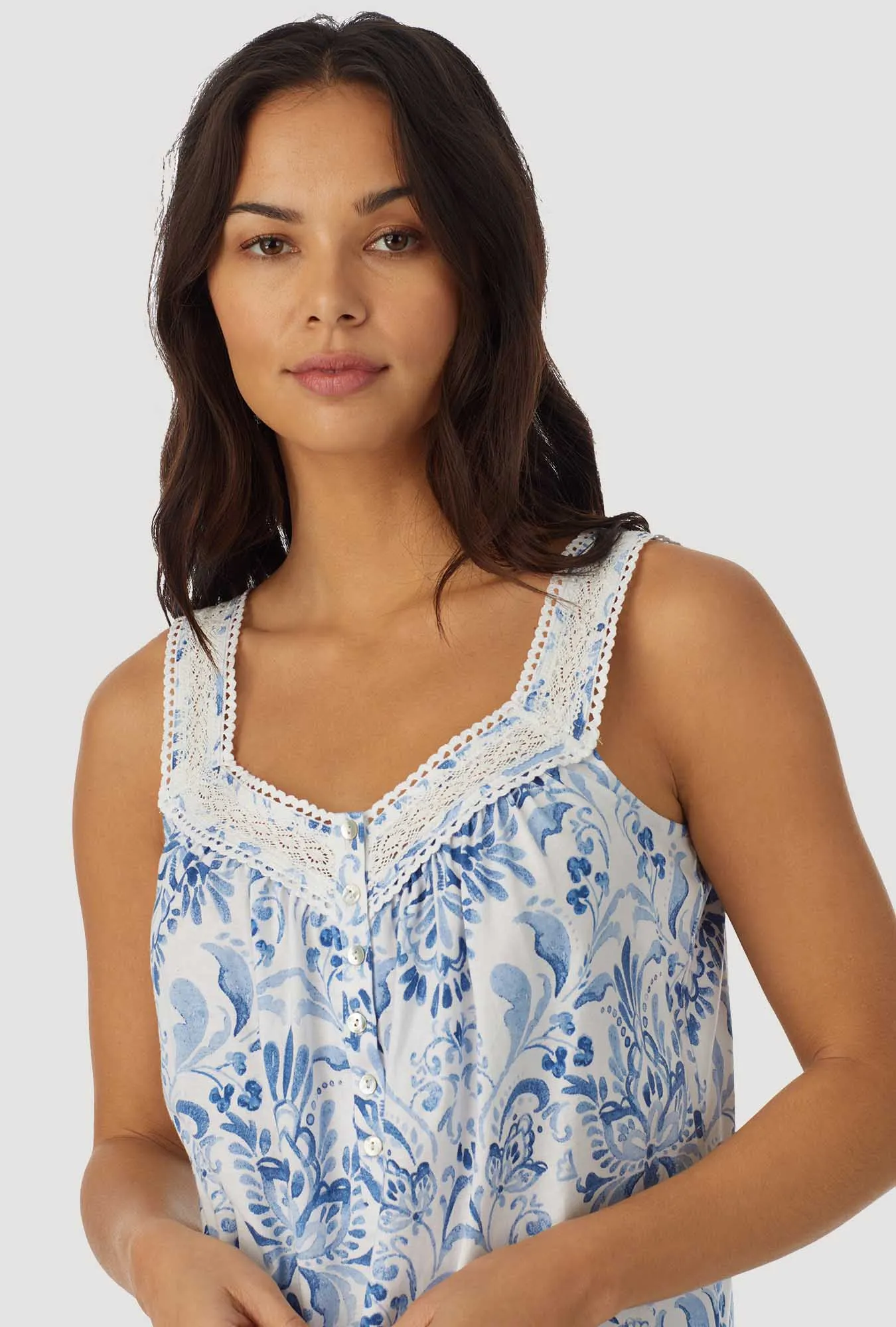 Blue Damask Sleeveless Top Crop Pant PJ Set