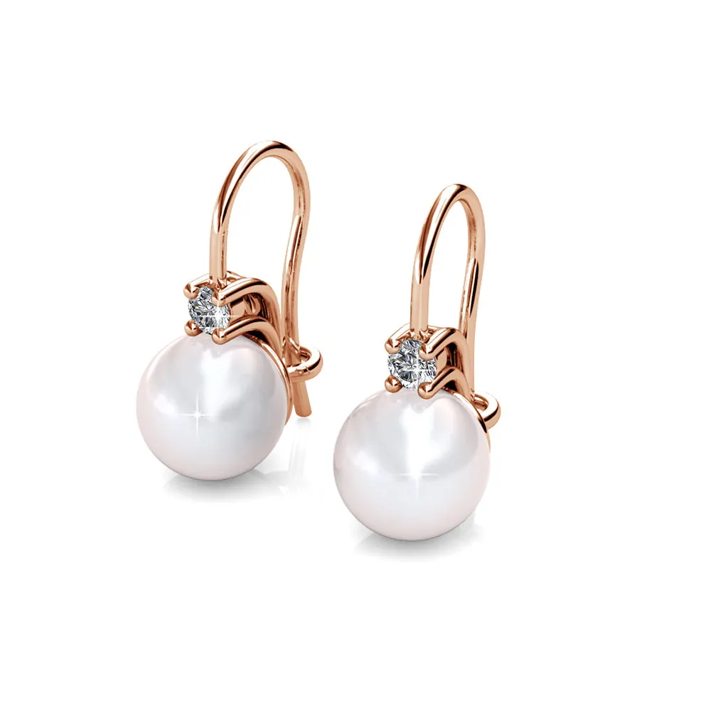 Cassie 18k White Gold Freshwater Pearl Drop Earrings with Crystals