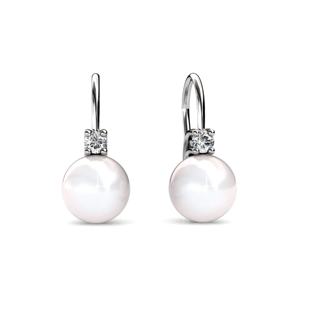 Cassie 18k White Gold Freshwater Pearl Drop Earrings with Crystals