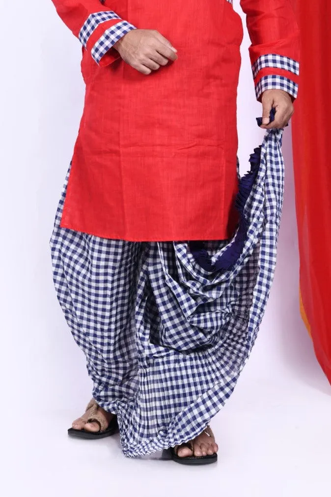 Cotton Cheks Dhoti- Ready to wear