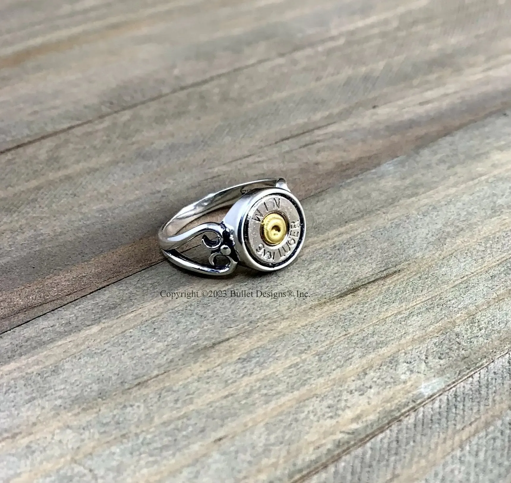 Custom 9mm Sterling Silver Heart Bullet Ring, Winchester