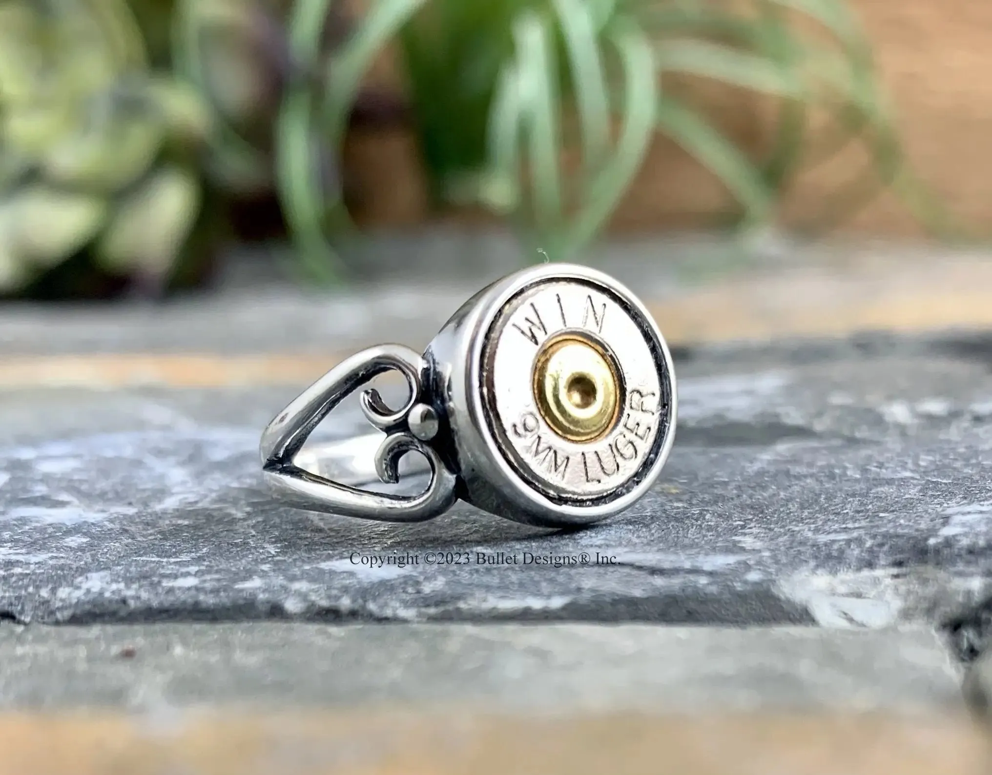 Custom 9mm Sterling Silver Heart Bullet Ring, Winchester