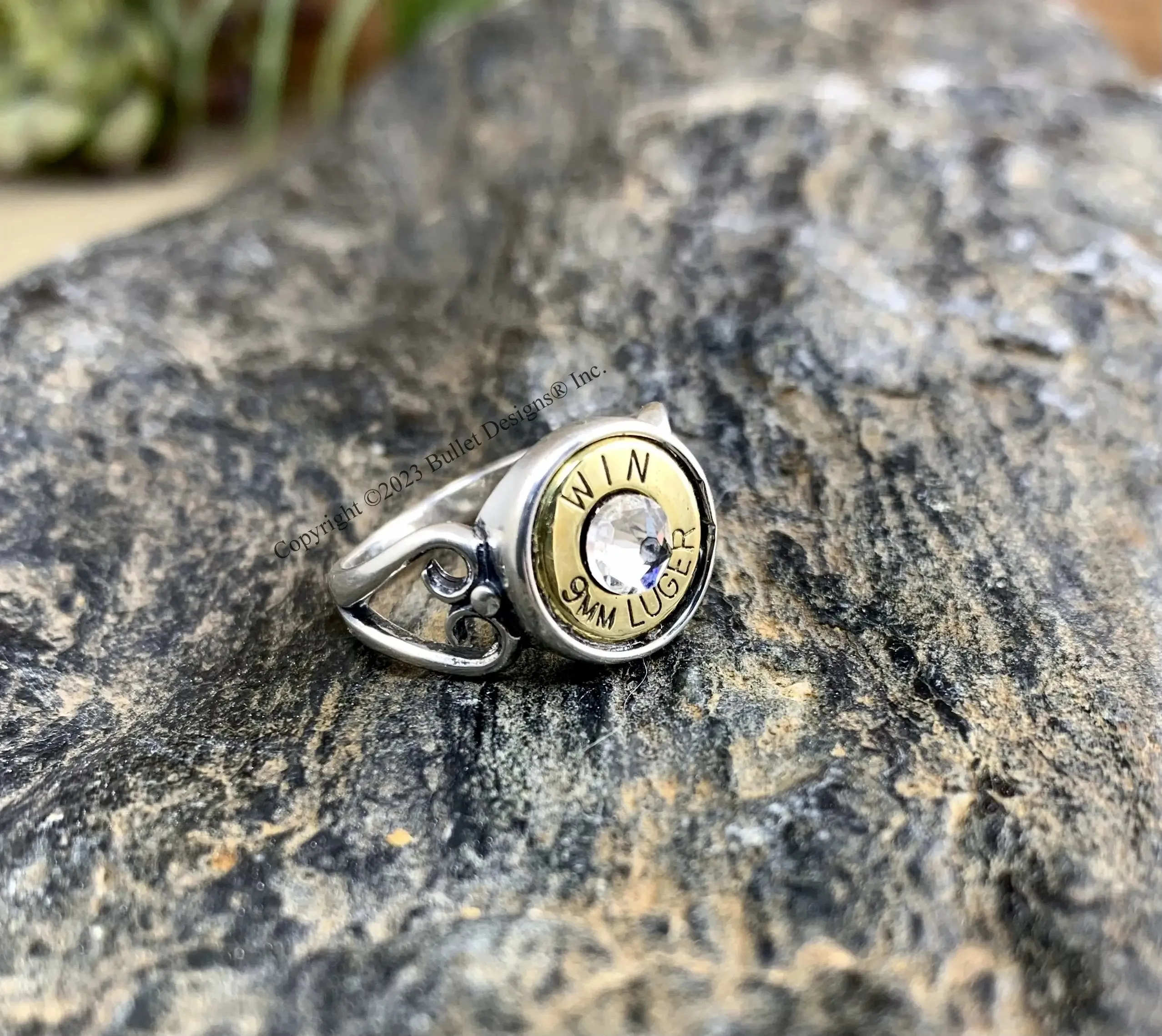 Custom 9mm Sterling Silver Heart Bullet Ring, Winchester