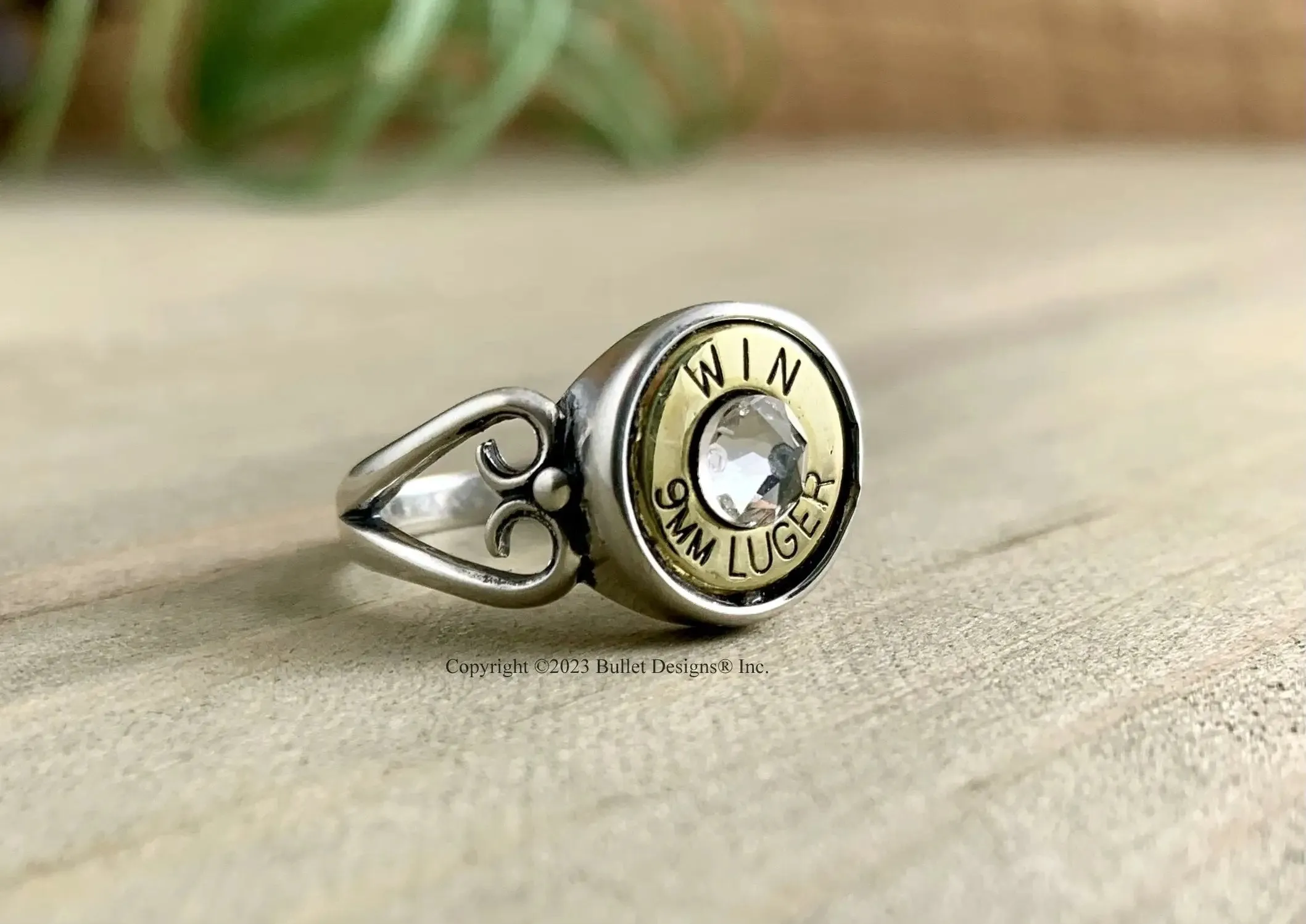 Custom 9mm Sterling Silver Heart Bullet Ring, Winchester