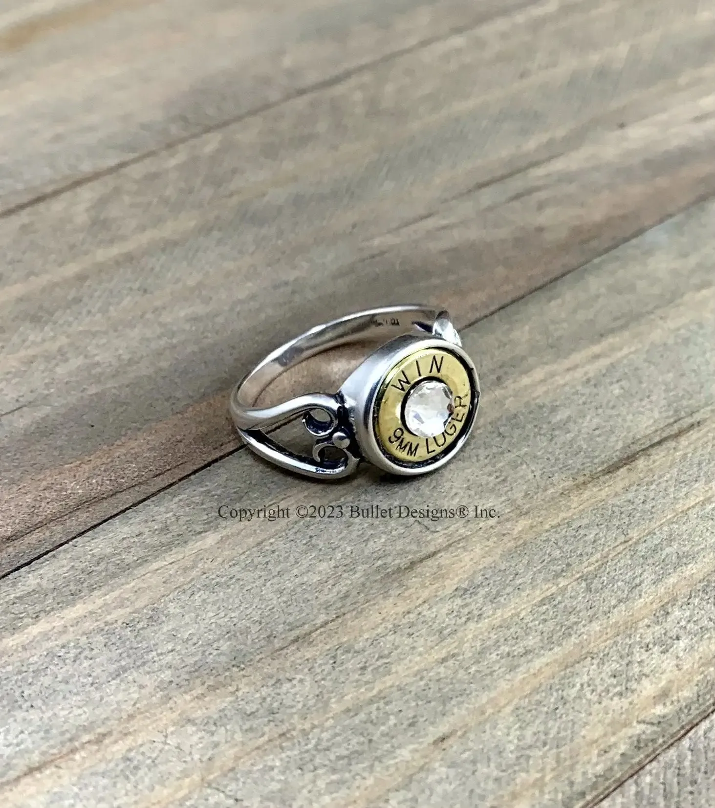 Custom 9mm Sterling Silver Heart Bullet Ring, Winchester