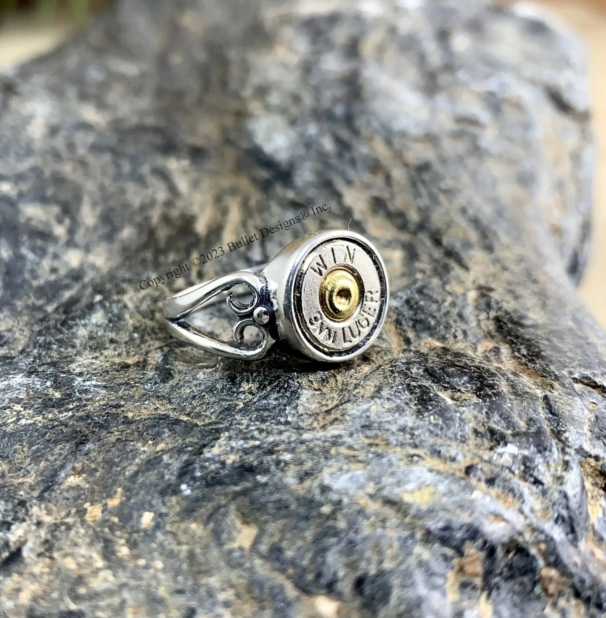 Custom 9mm Sterling Silver Heart Bullet Ring, Winchester