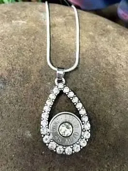 Custom Crystal Teardrop Nickel Real Bullet Necklace