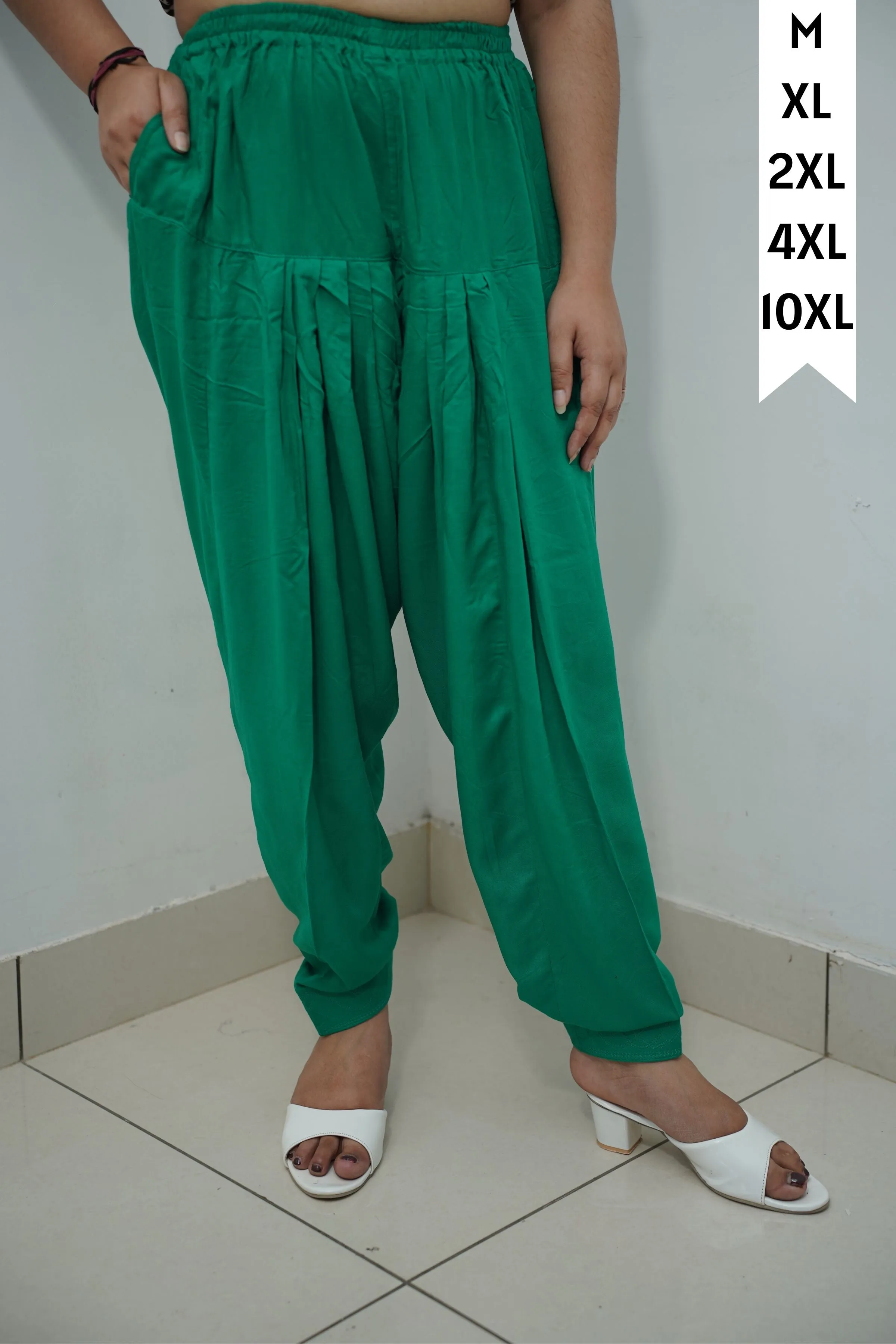 Dark Green Pleated Rayon Salwar