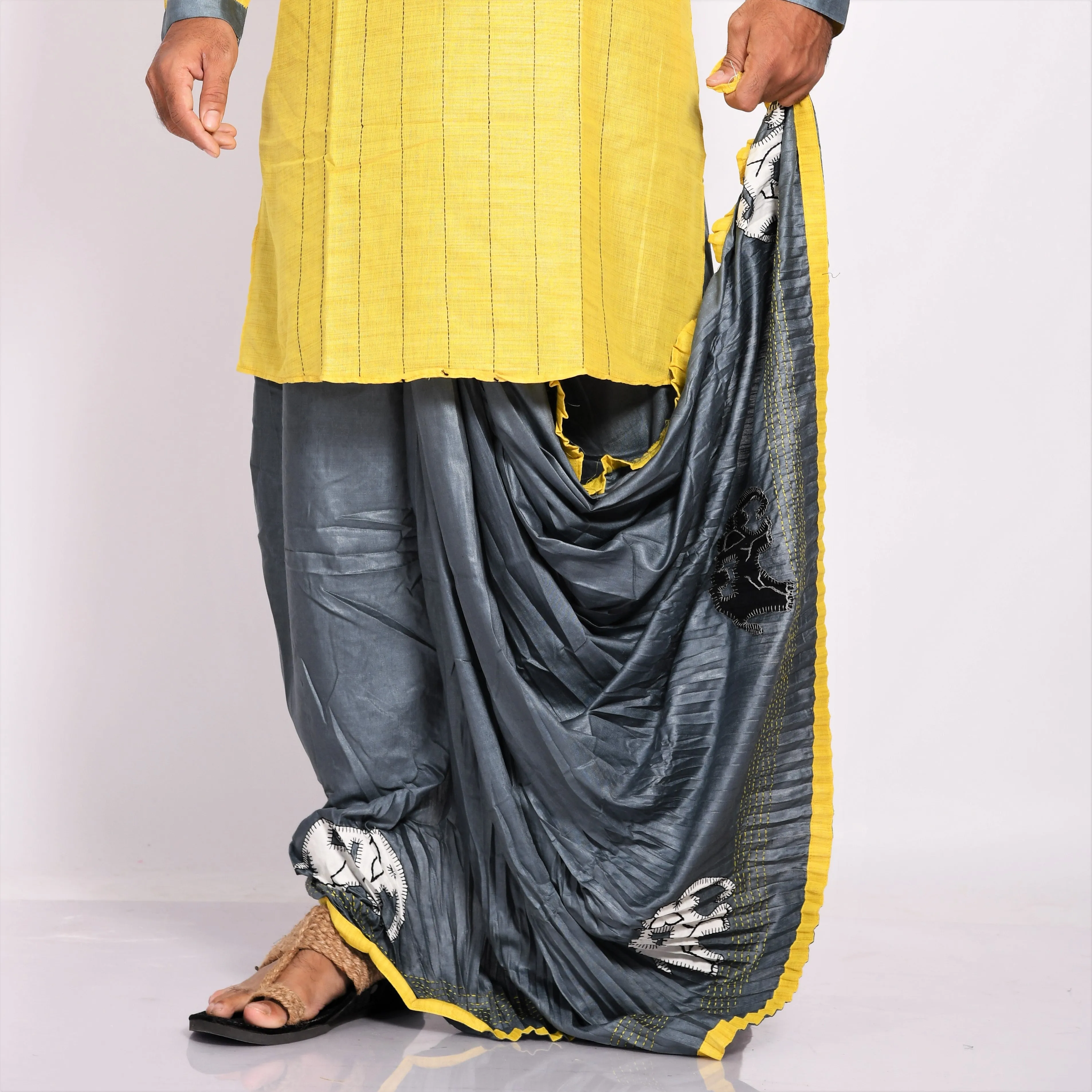 Designer Kantha & Applique Dhoti- Ready to wear