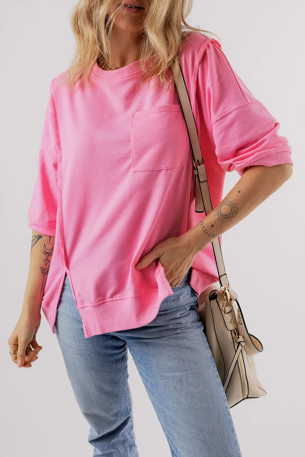 Exposed Seam Split Loose T Shirt