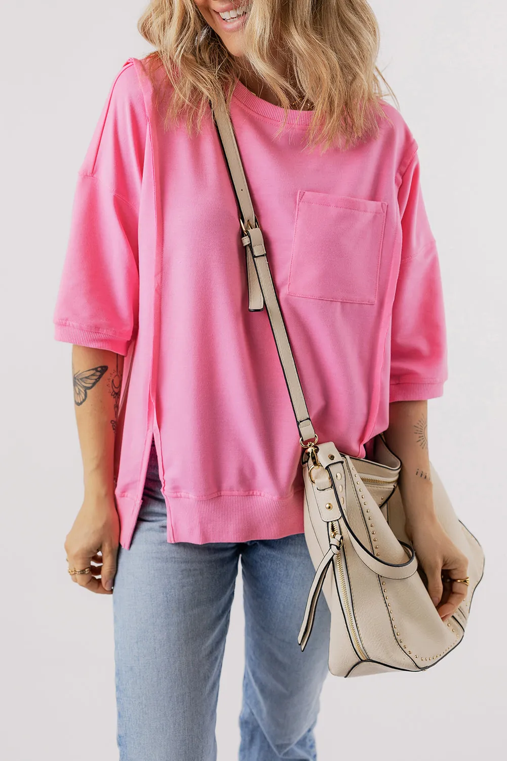 Exposed Seam Split Loose T Shirt