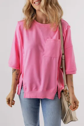 Exposed Seam Split Loose T Shirt