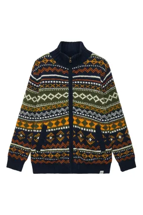 FAIR ISLE - Womens Fleece Lined Wool Jacket Navy