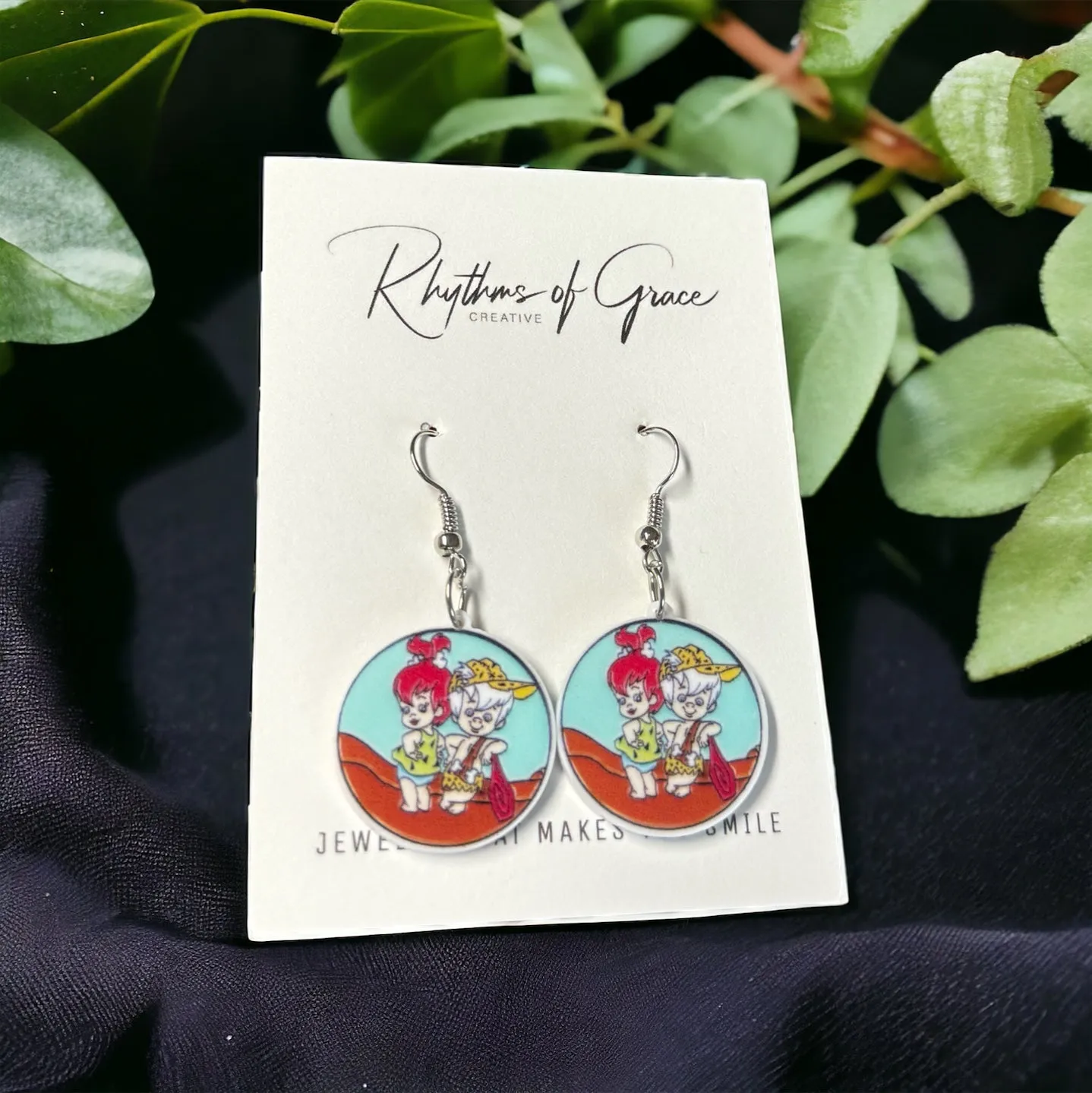 Flintstones Earrings - Pebbles and BamBam, Cartoon Character, Teacher Earrings, Book Character