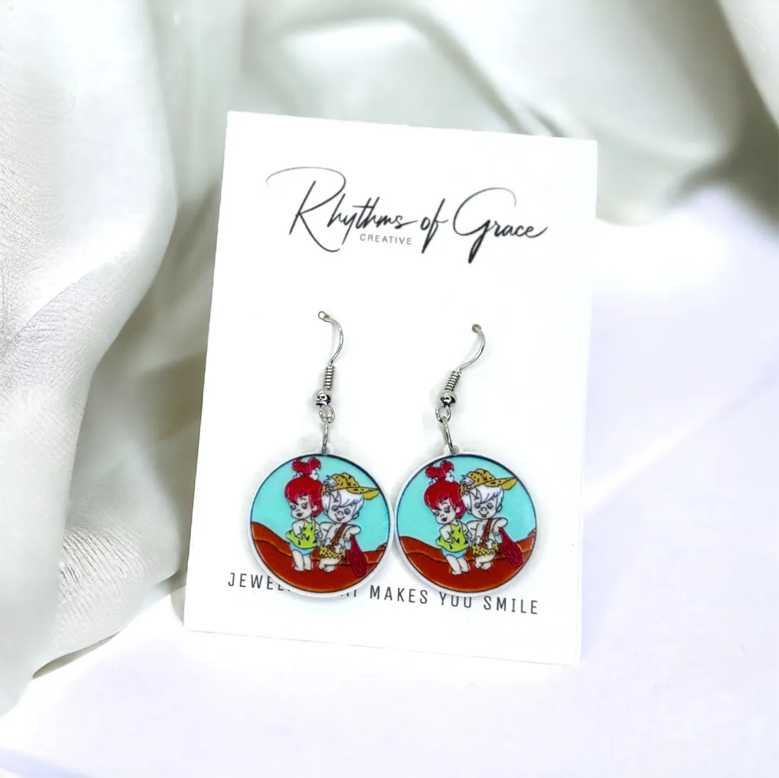 Flintstones Earrings - Pebbles and BamBam, Cartoon Character, Teacher Earrings, Book Character