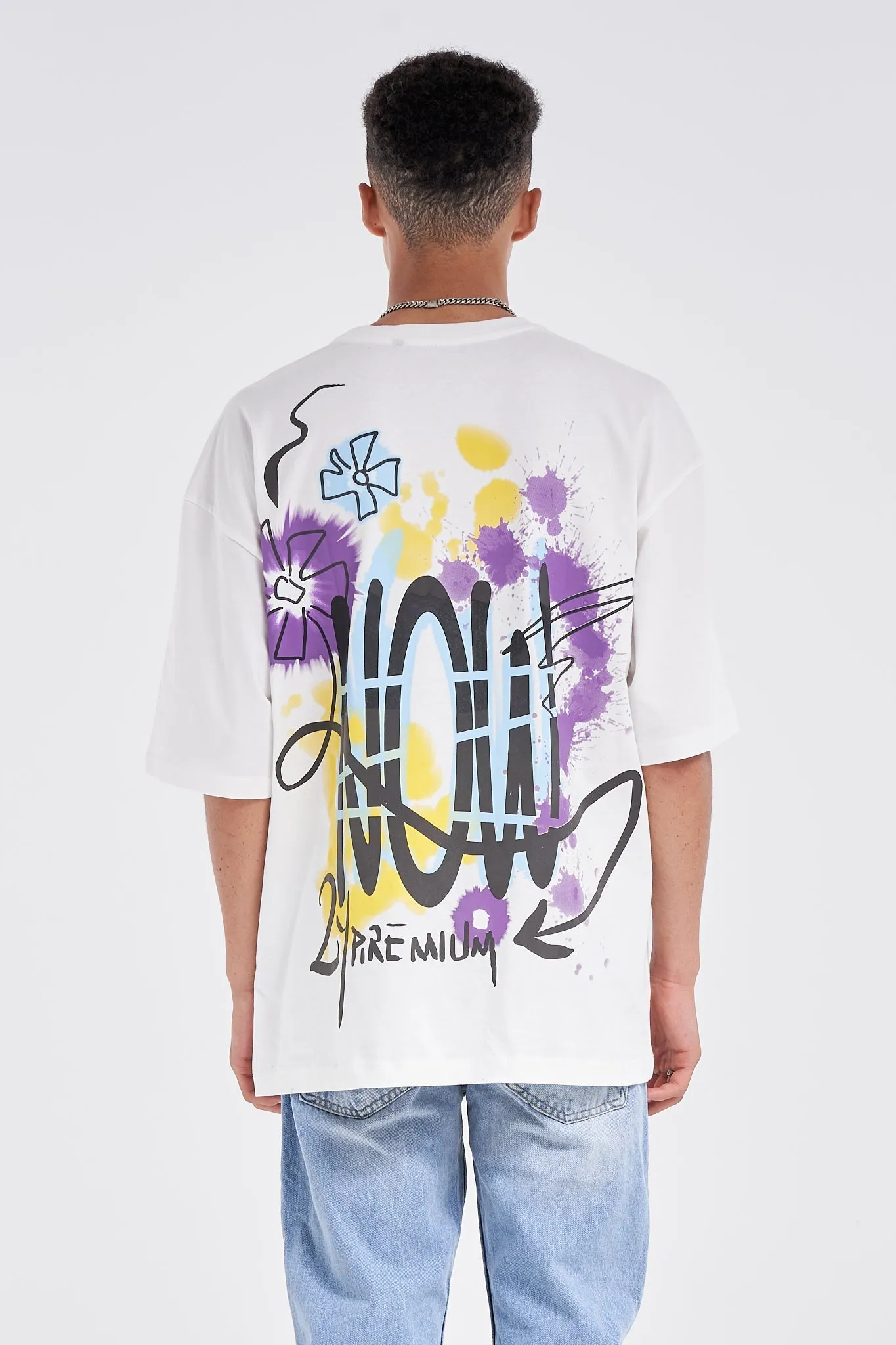 Flower Splash Oversized Tee White