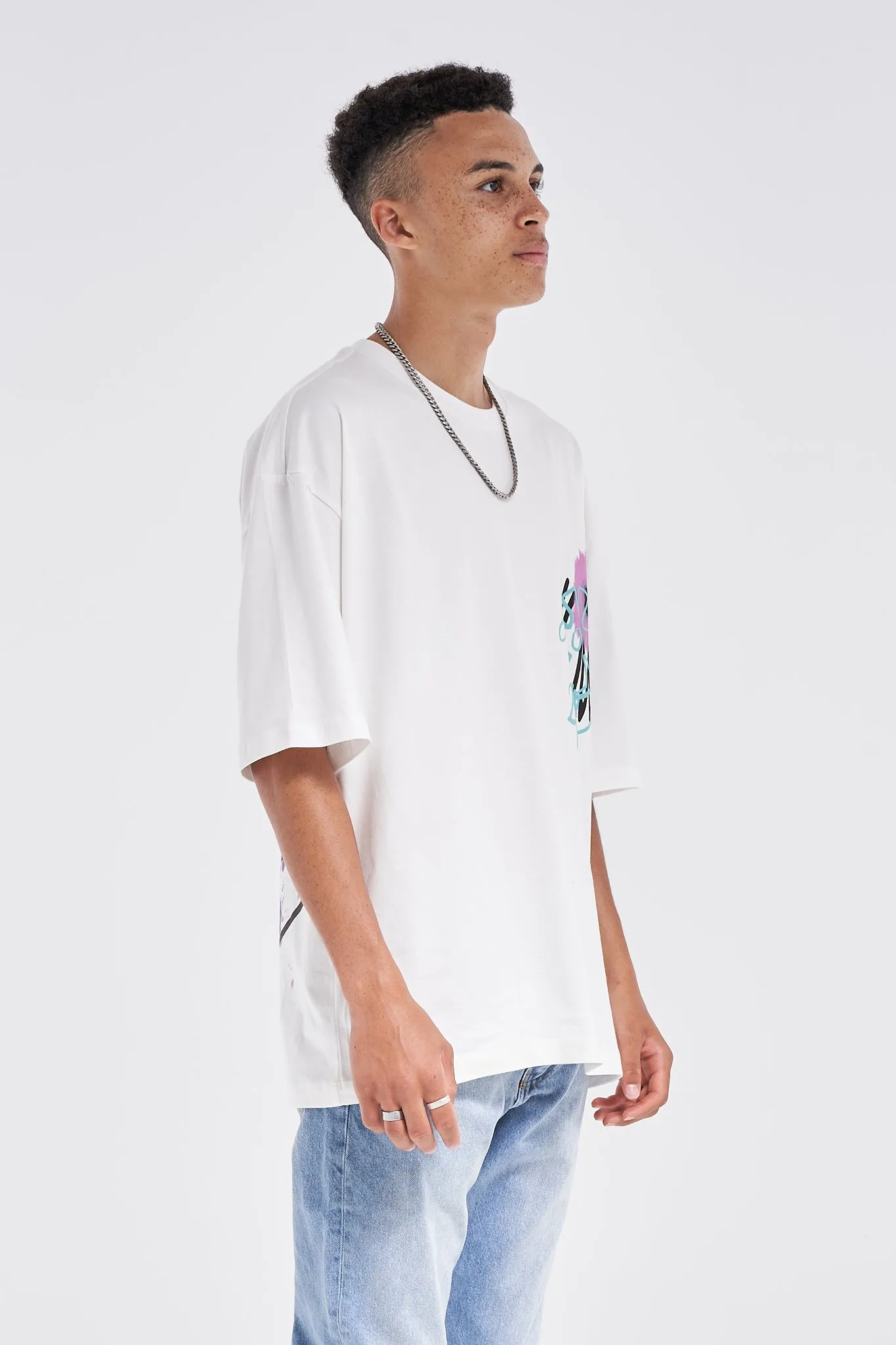 Flower Splash Oversized Tee White