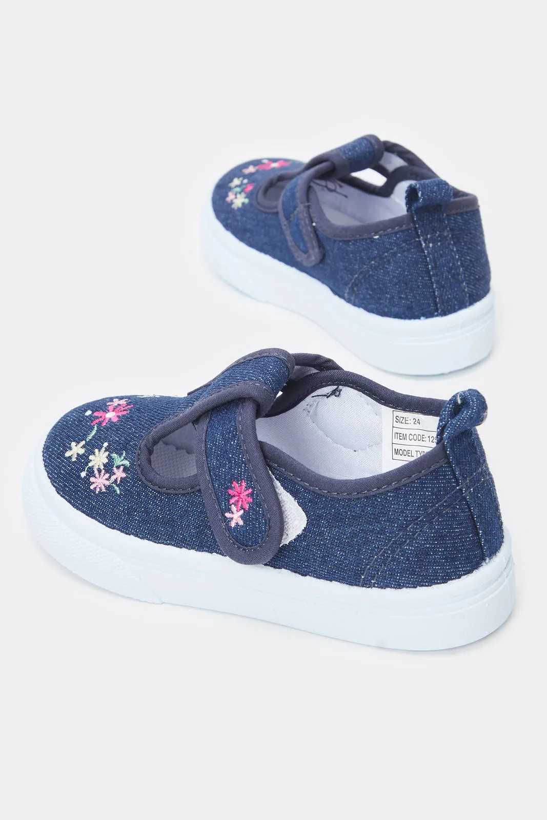 Girls Navy Floral Embroidery Pump