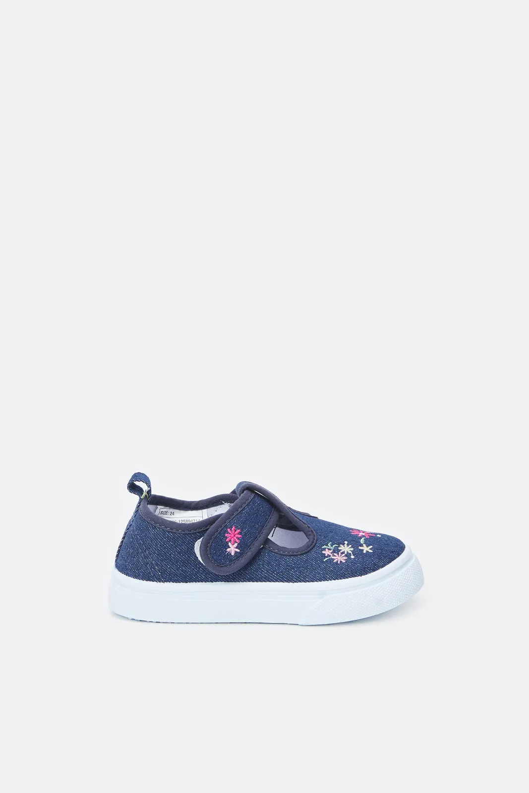 Girls Navy Floral Embroidery Pump