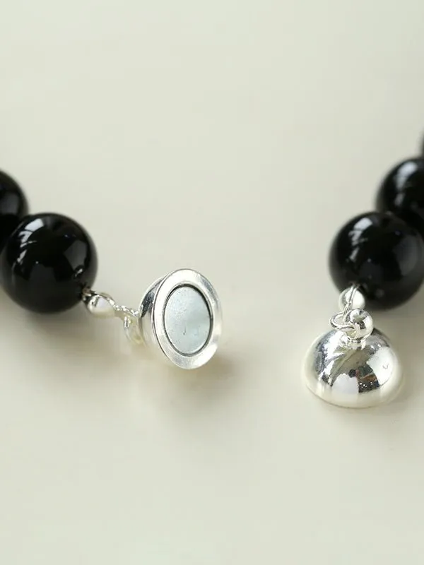 Handwoven 12mm Black Onyx Stone Magnetic Clasp Necklace