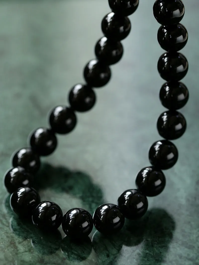 Handwoven 12mm Black Onyx Stone Magnetic Clasp Necklace