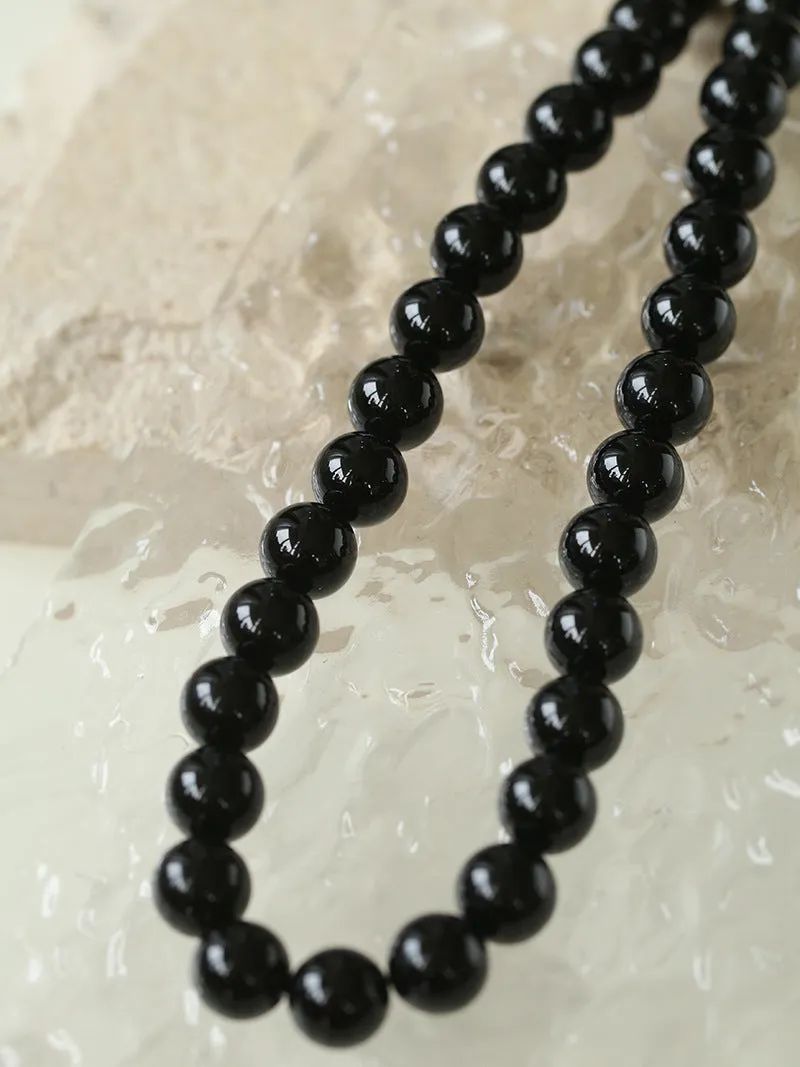 Handwoven 12mm Black Onyx Stone Magnetic Clasp Necklace