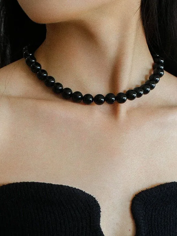 Handwoven 12mm Black Onyx Stone Magnetic Clasp Necklace