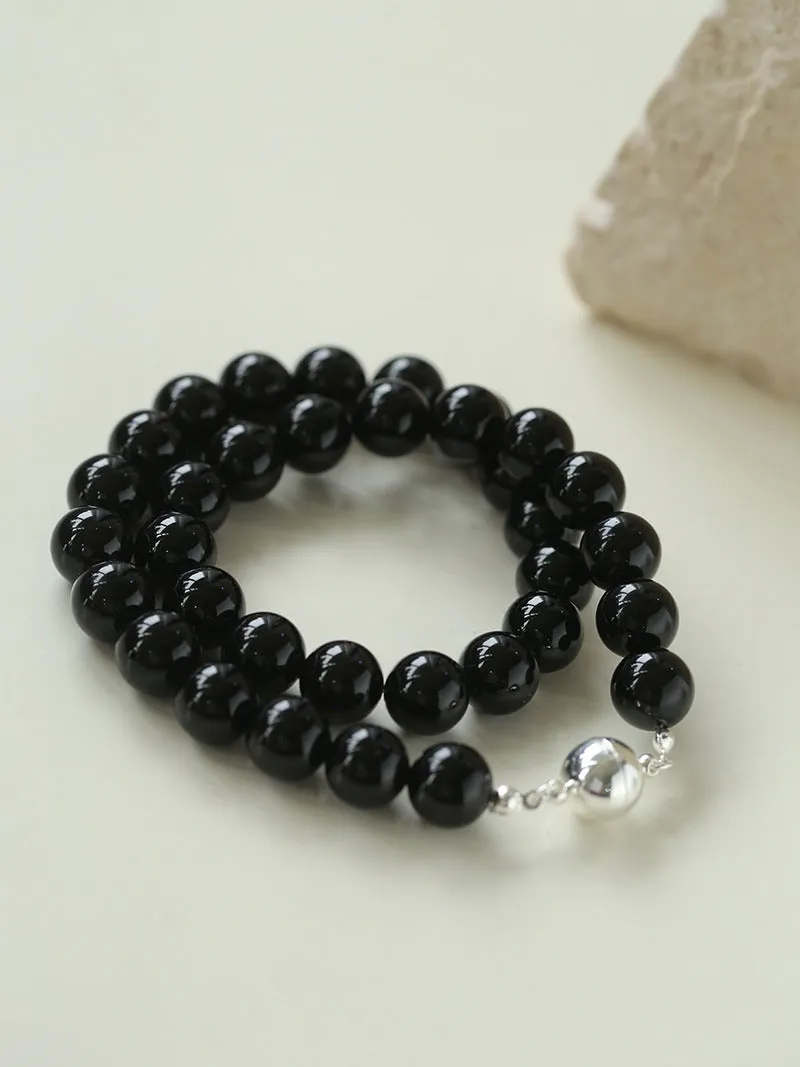 Handwoven 12mm Black Onyx Stone Magnetic Clasp Necklace