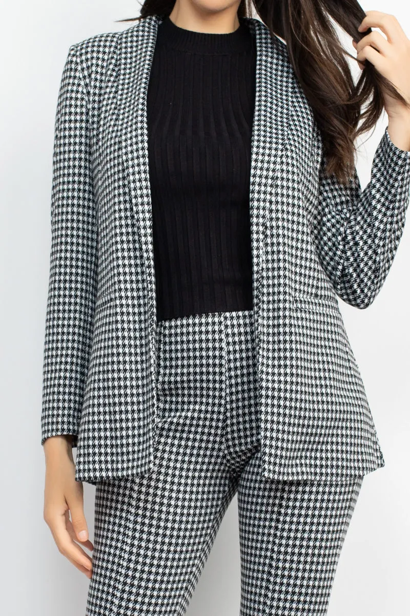 Houndstooth Notch Seamed Blazer - Ships from The US