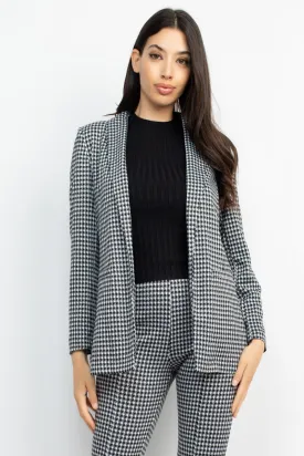 Houndstooth Notch Seamed Blazer - Ships from The US