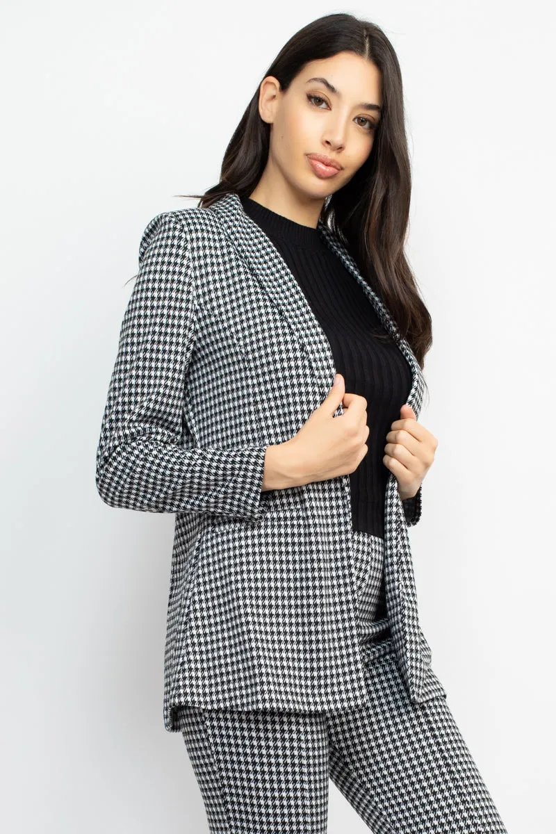 Houndstooth Notch Seamed Blazer - Ships from The US