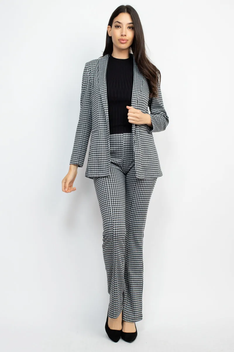 Houndstooth Notch Seamed Blazer - Ships from The US